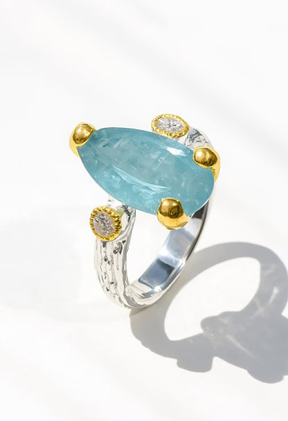 925 sterling silver blue kyanite pear ring