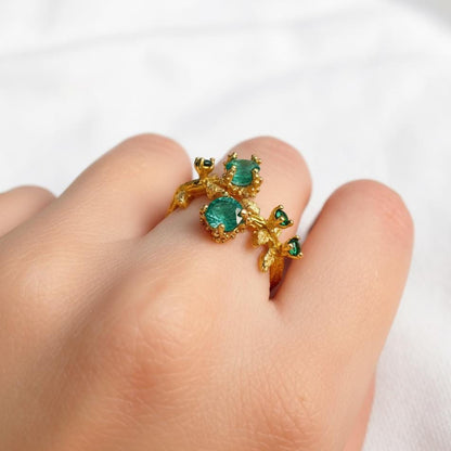 14–18K Solid Gold Emerald Ring, worn on hand