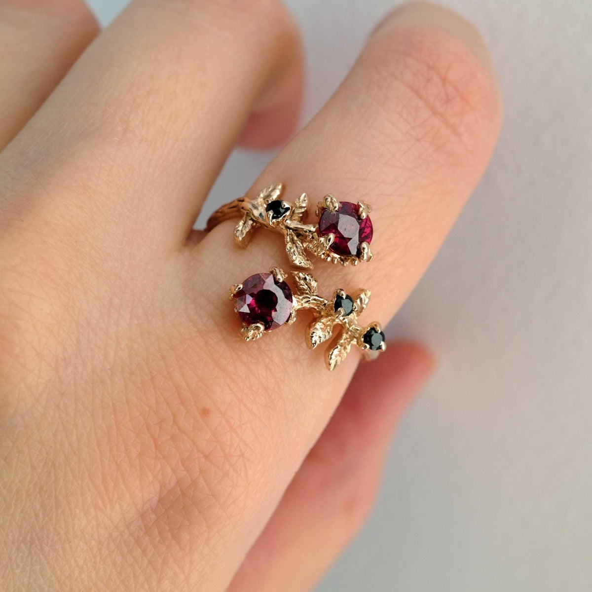 14–18K Solid Gold Garnet Ring, alternate angle