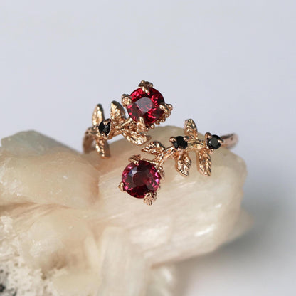 14–18K Solid Gold Garnet Ring, worn on hand