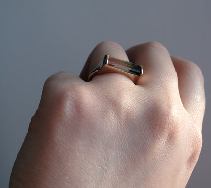 14-18K Solid Gold Watermelon Tourmaline Bar Ring