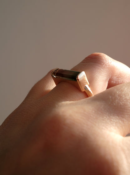 14-18K Solid Gold Watermelon Tourmaline Bar Ring