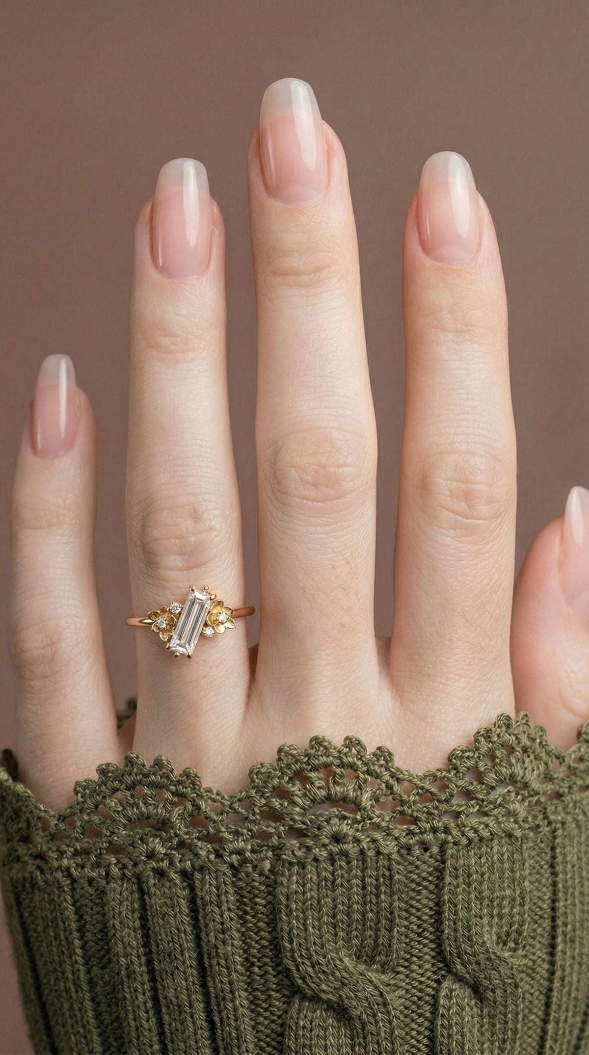 14K Gold Baguette Diamond Floral Ring