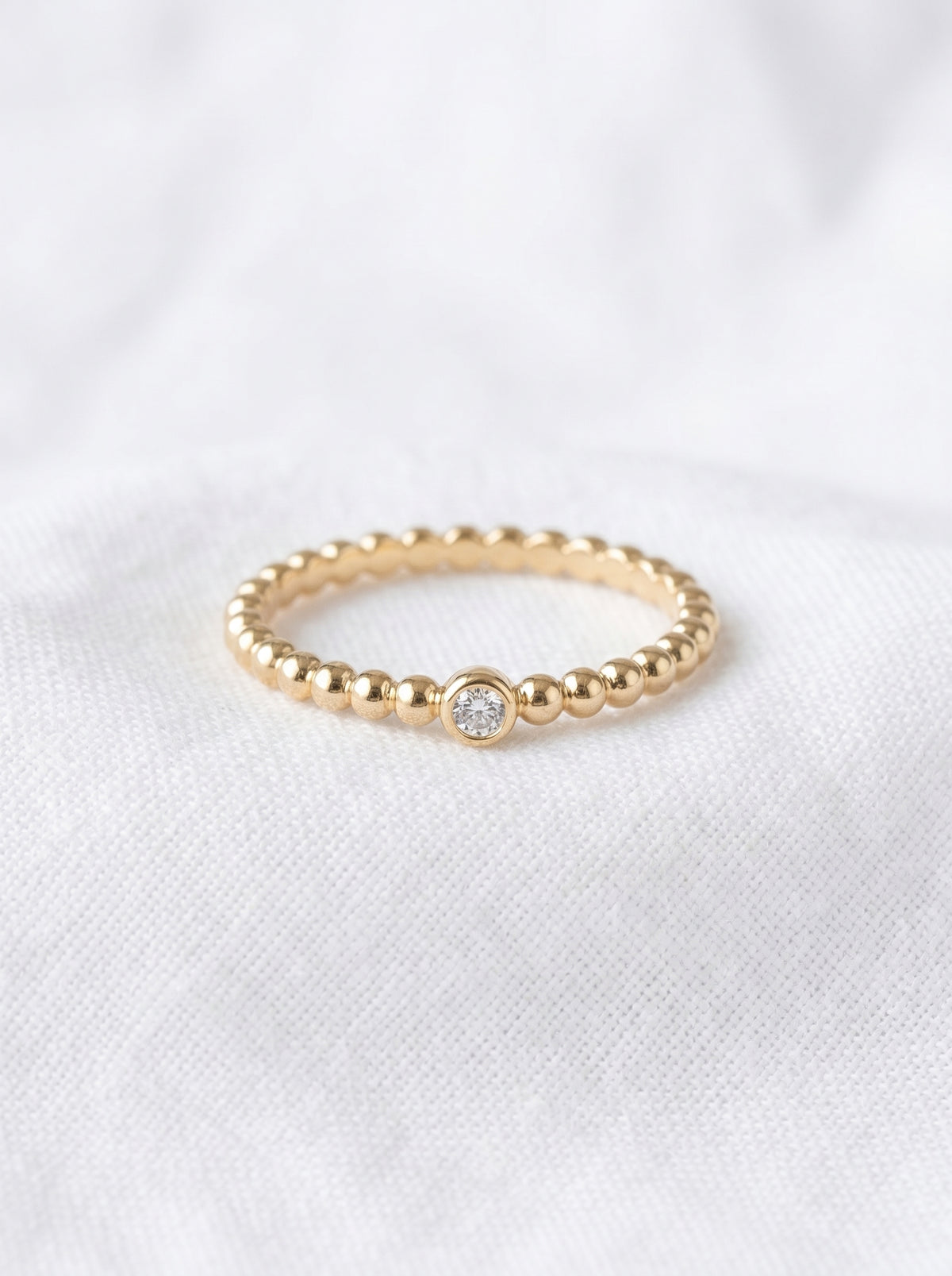 14K Gold Beaded Diamond Ring