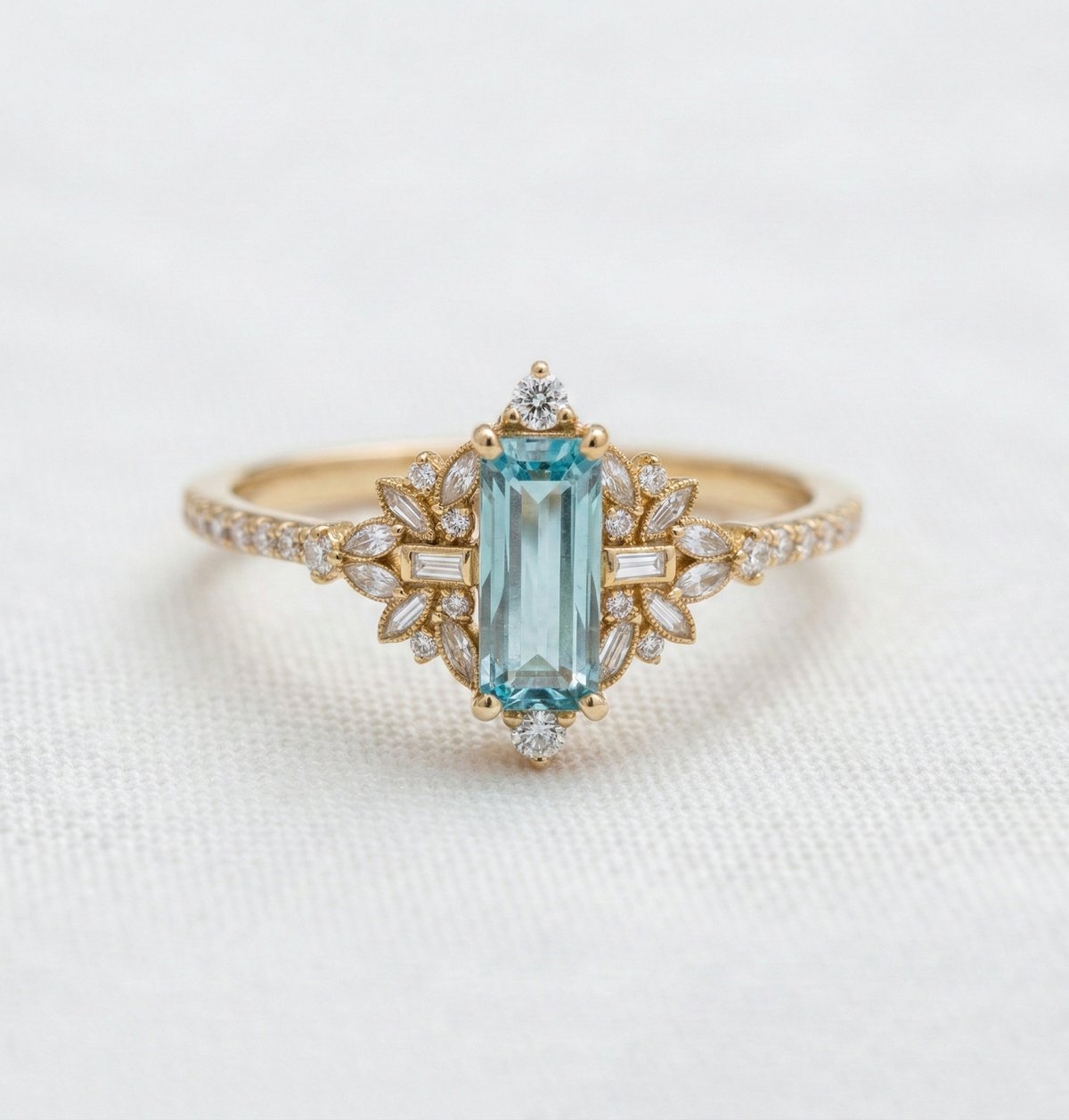 14K Gold Aquamarine Diamond Ring