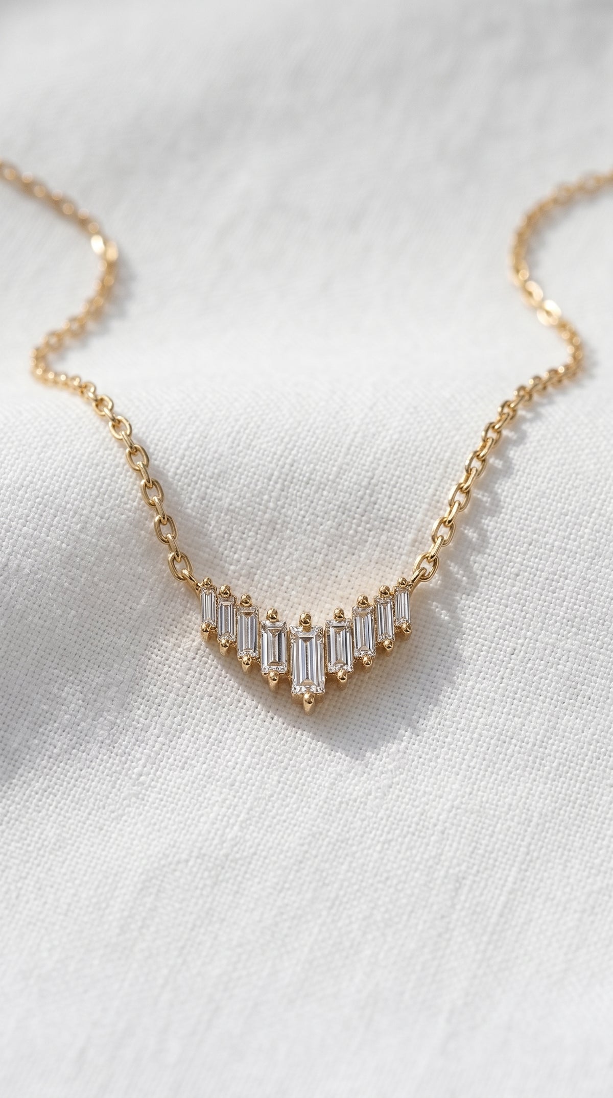 14K Gold Baguette Diamond Chevron Necklace