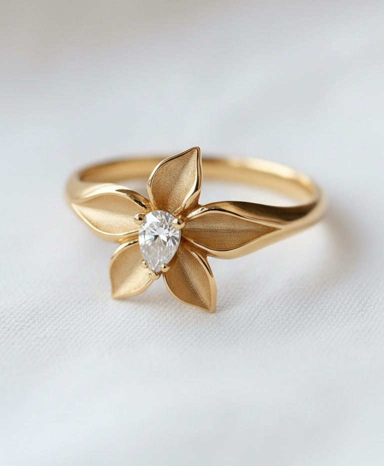 14K Gold Diamond Flower Ring