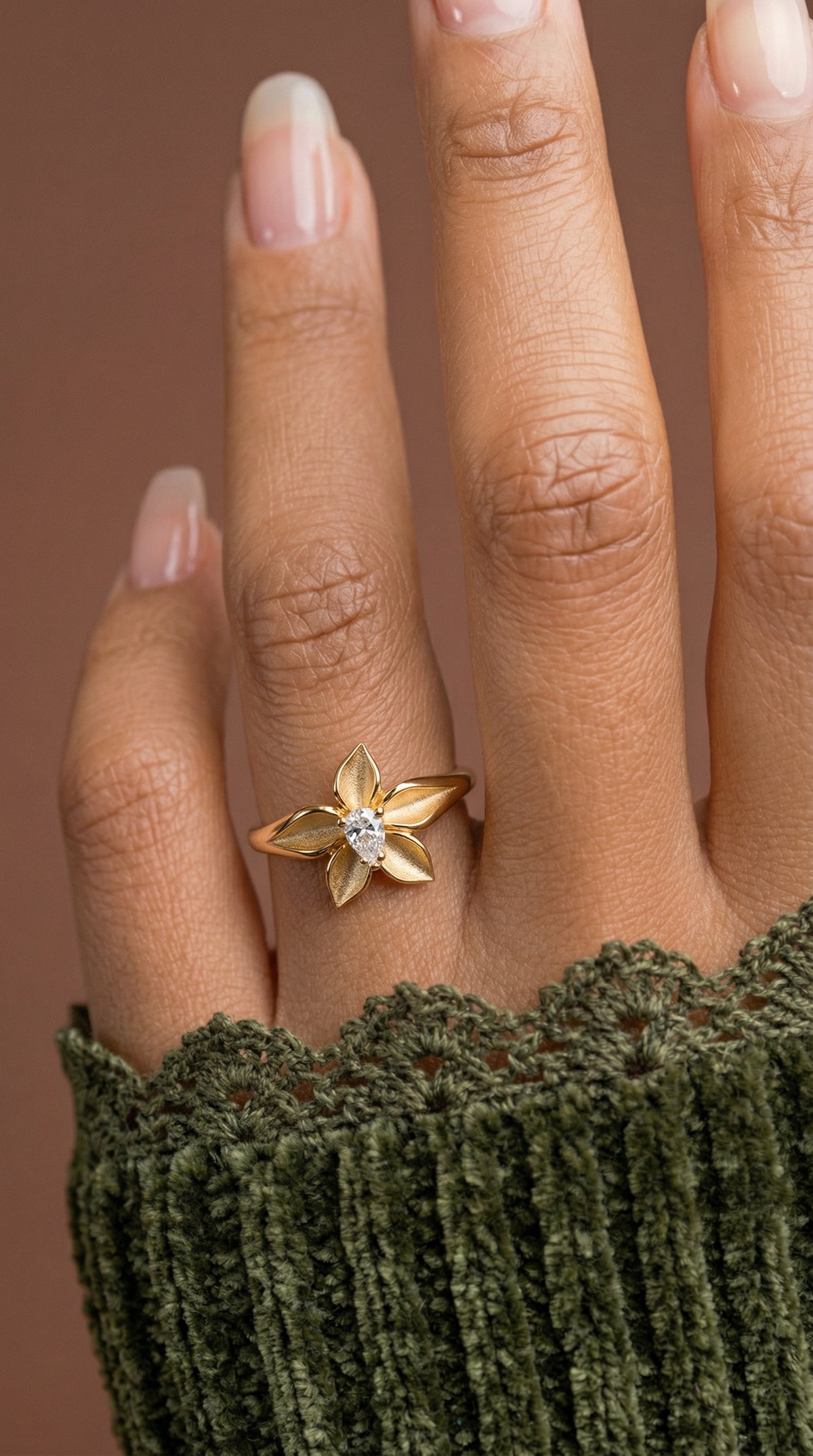 14K Gold Diamond Flower Ring