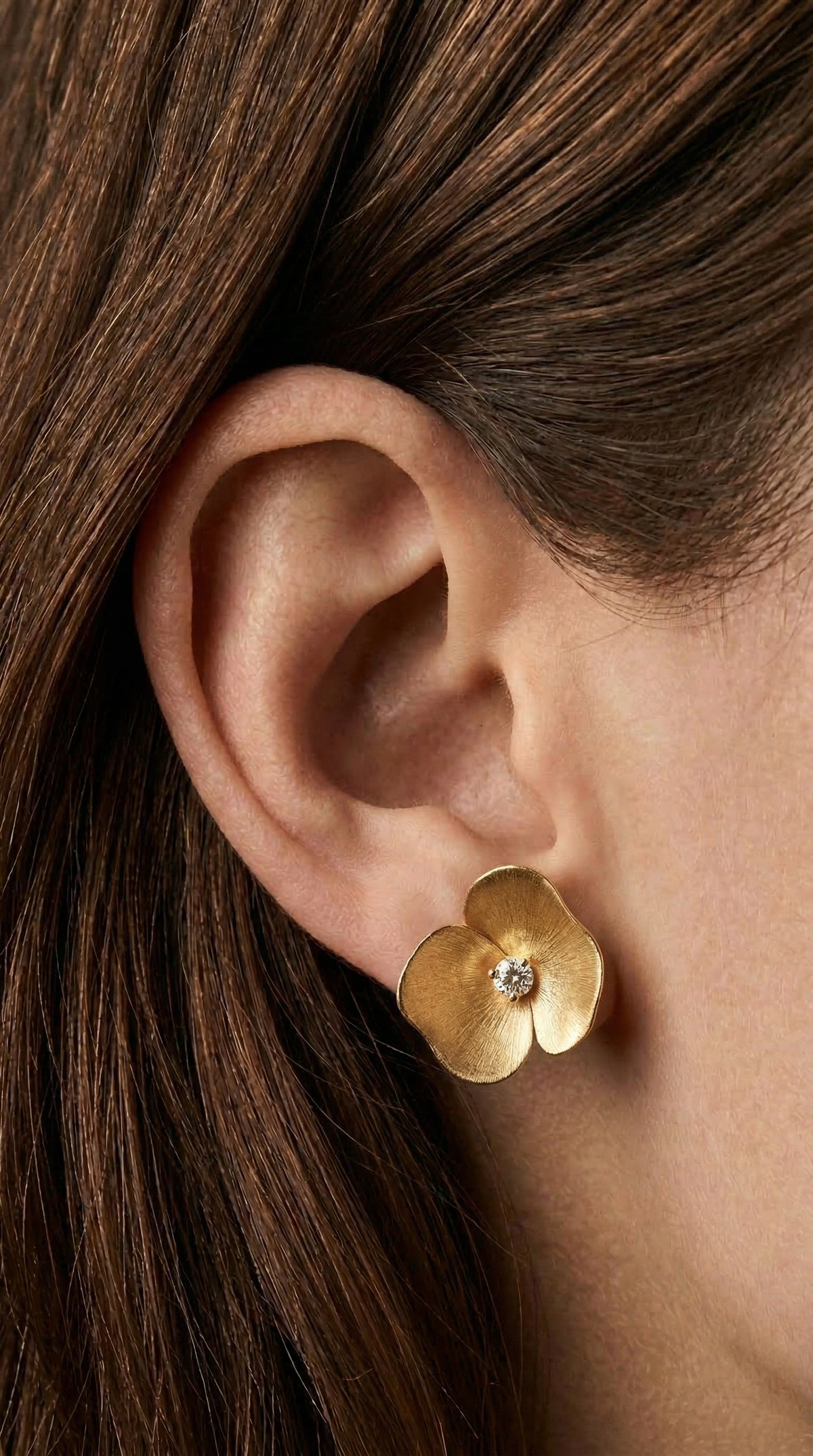14K Gold Diamond Flower Stud Earrings
