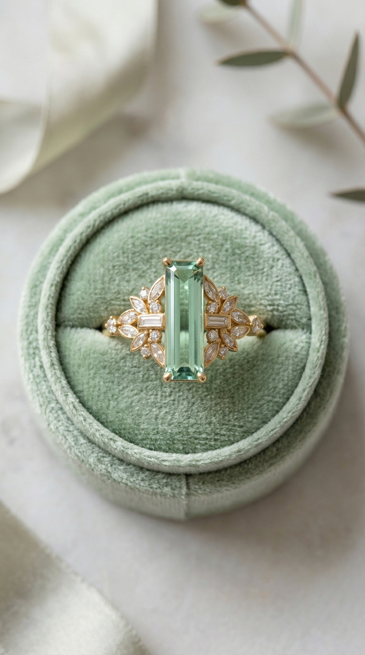14K Gold Mint Green Tourmaline Diamond Ring