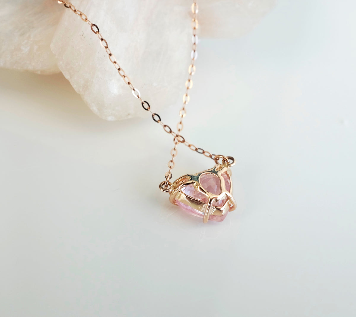 14K Gold Pink Sapphire Heart Necklace