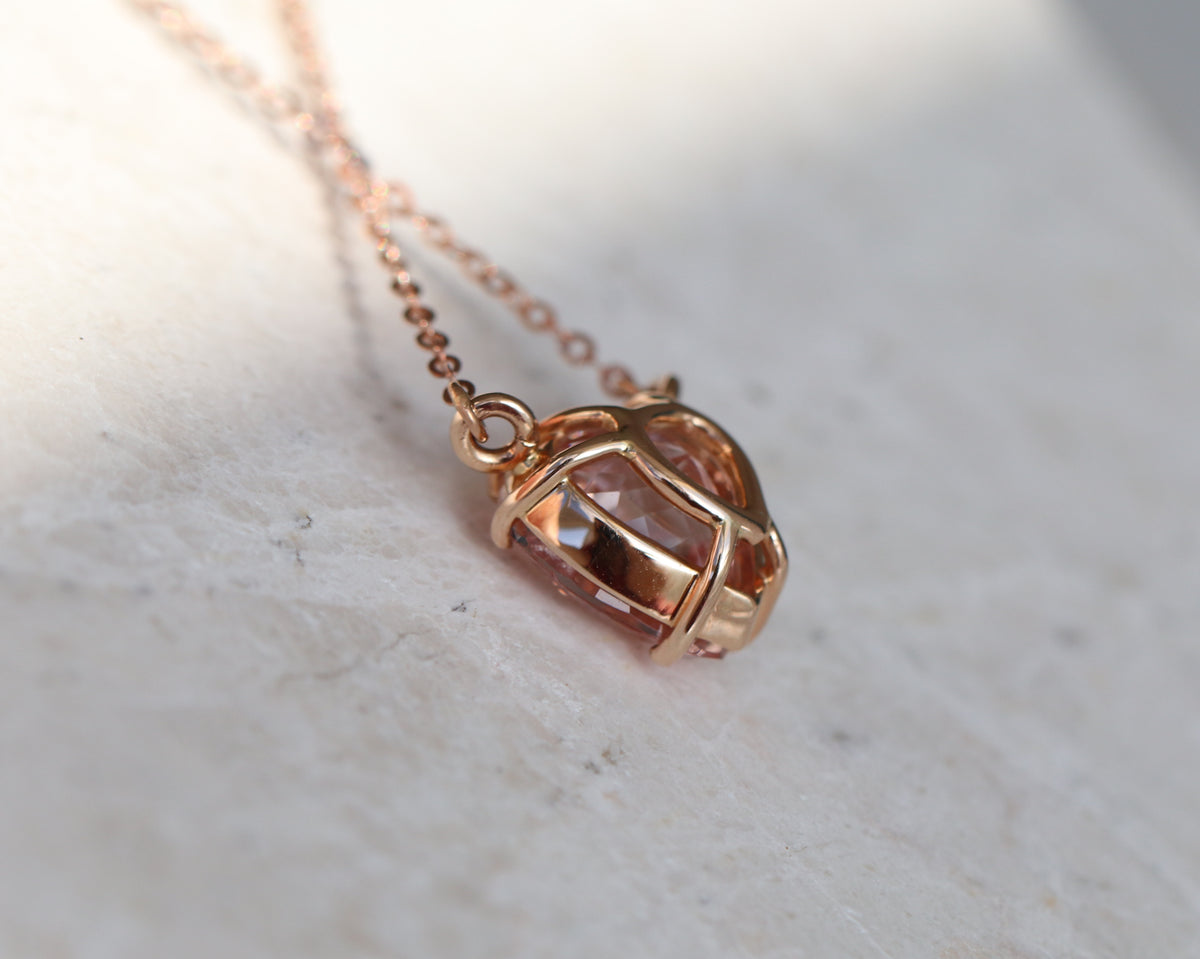 14K Gold Pink Sapphire Heart Necklace