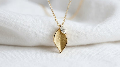 14K Gold Leaf Diamond Necklace