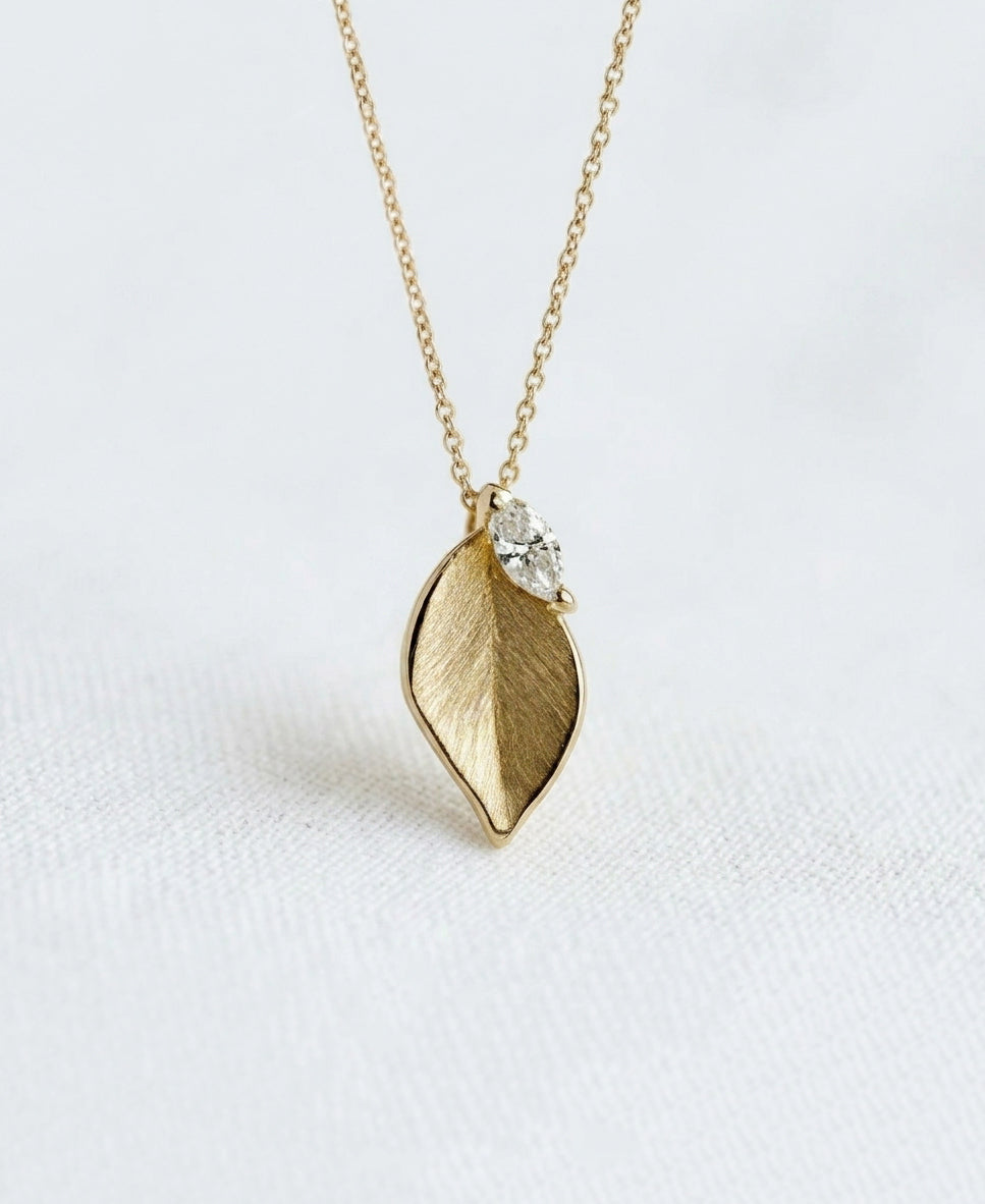 14K Gold Leaf Diamond Necklace