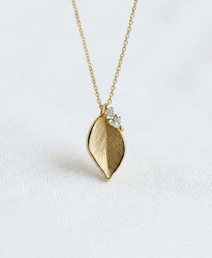14K Gold Leaf Diamond Necklace