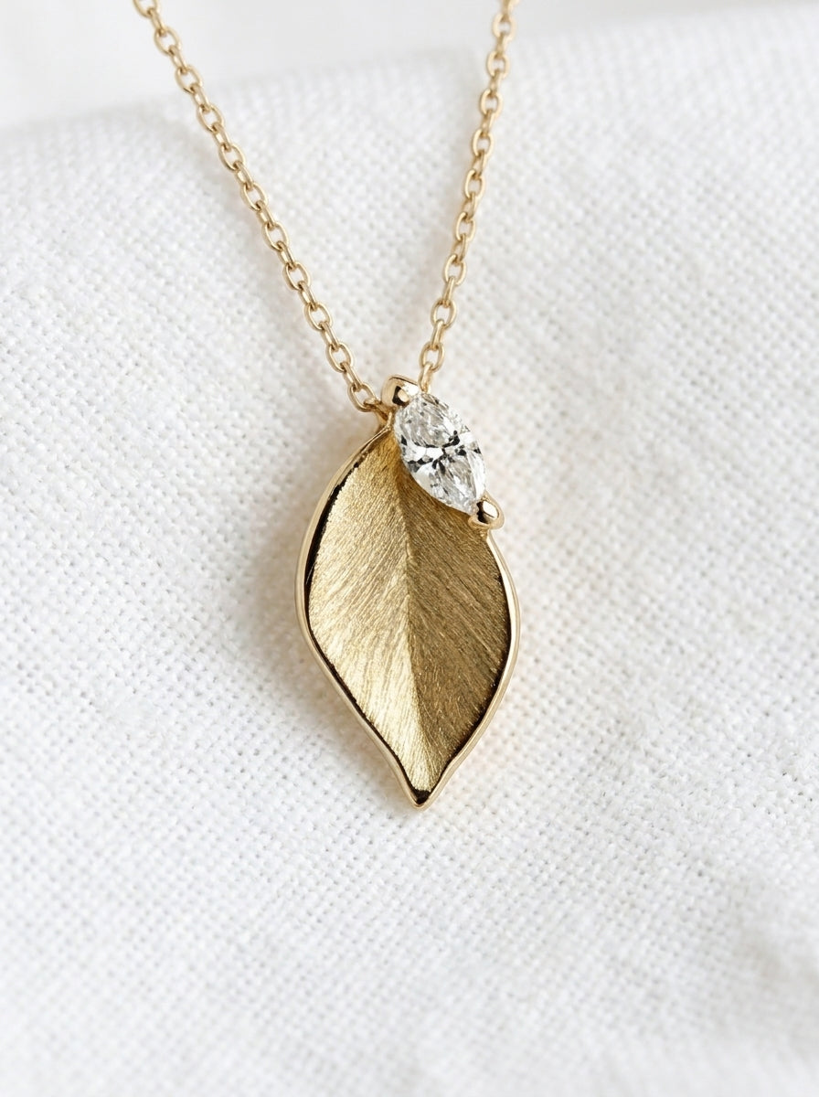14K Gold Leaf Diamond Necklace