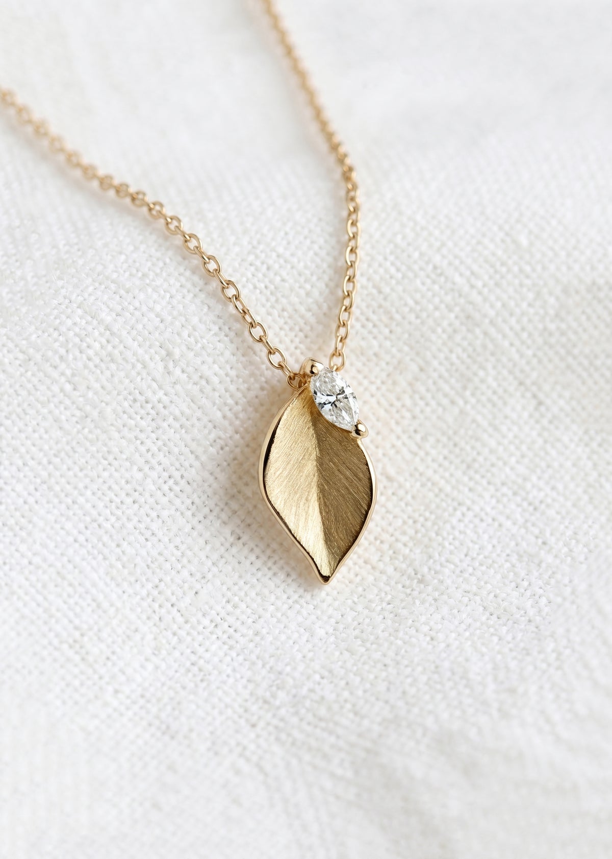 14K Gold Leaf Diamond Necklace