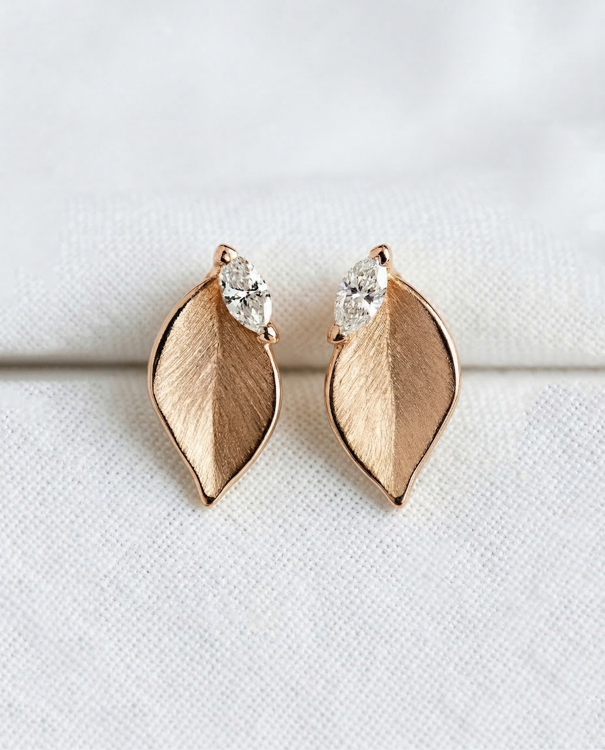 14K Gold Leaf Diamond Stud Earrings