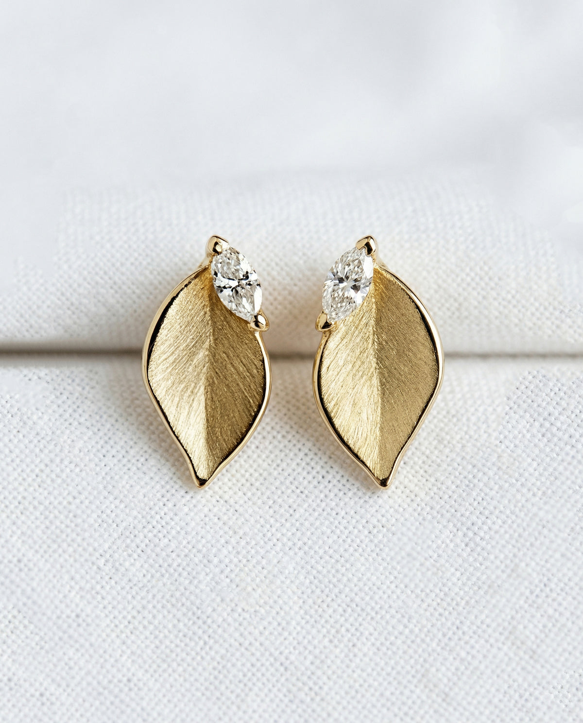 14K Gold Leaf Diamond Stud Earrings