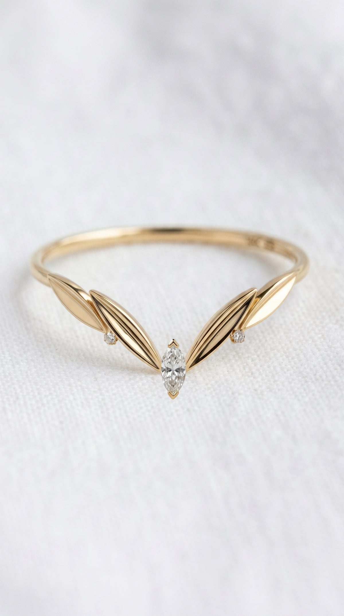 14K Gold Leaf Marquise Wedding Band