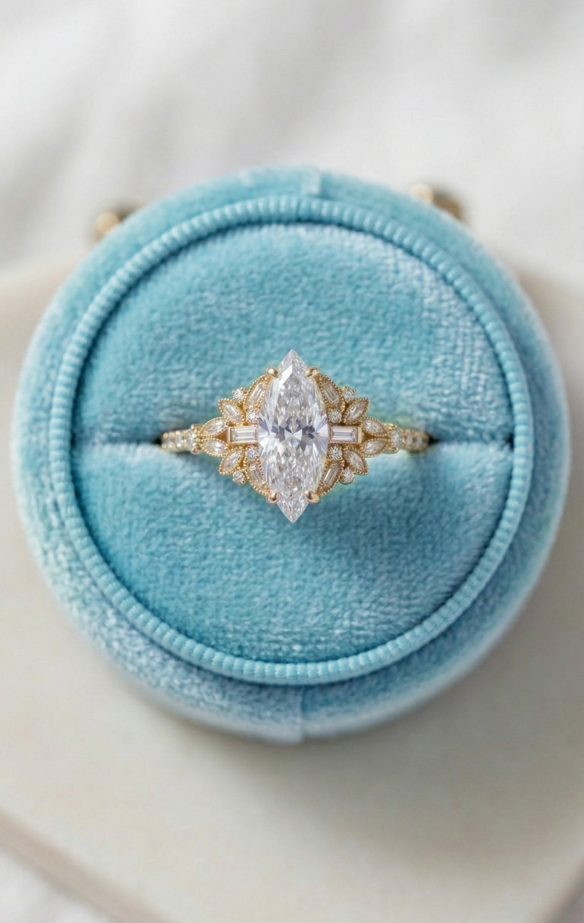14K Gold Marquise Diamond Deco Ring