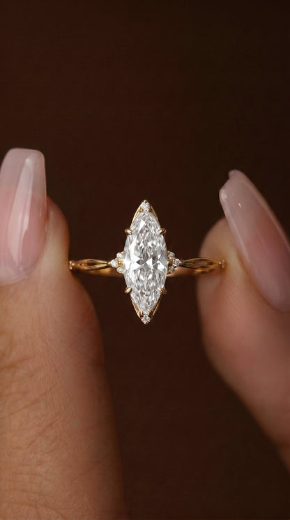 14K Gold Marquise Diamond Engagement Ring