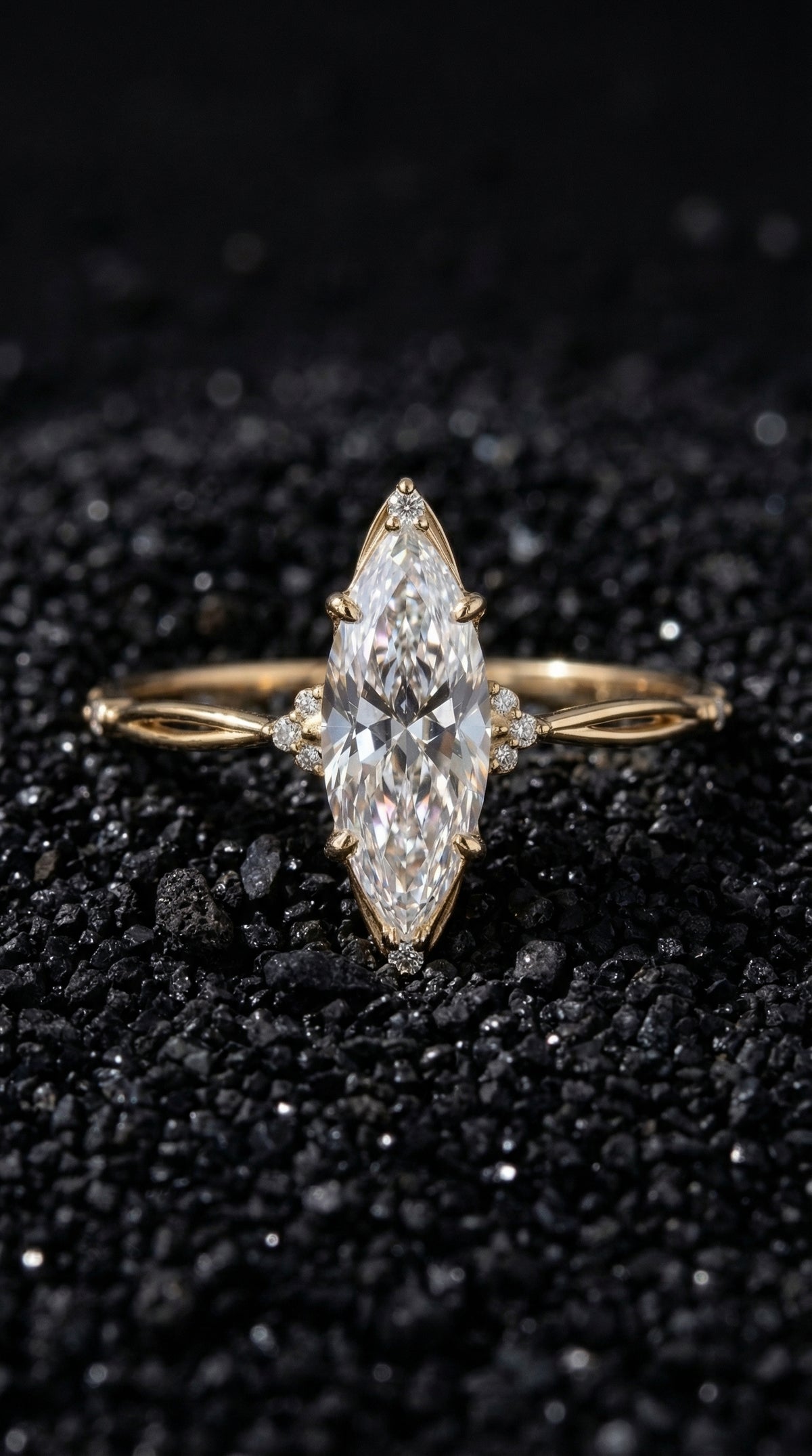 14K Gold Marquise Diamond Engagement Ring