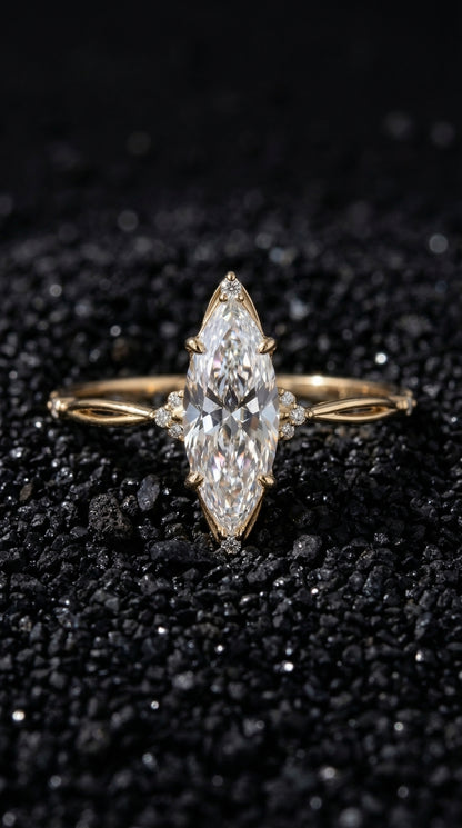 14K Gold Marquise Diamond Engagement Ring