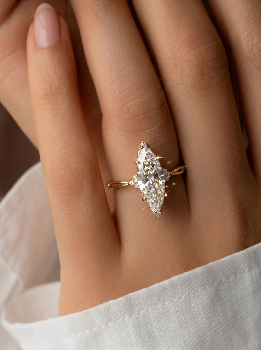 14K Gold Marquise Diamond Engagement Ring