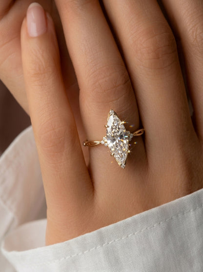 14K Gold Marquise Diamond Engagement Ring