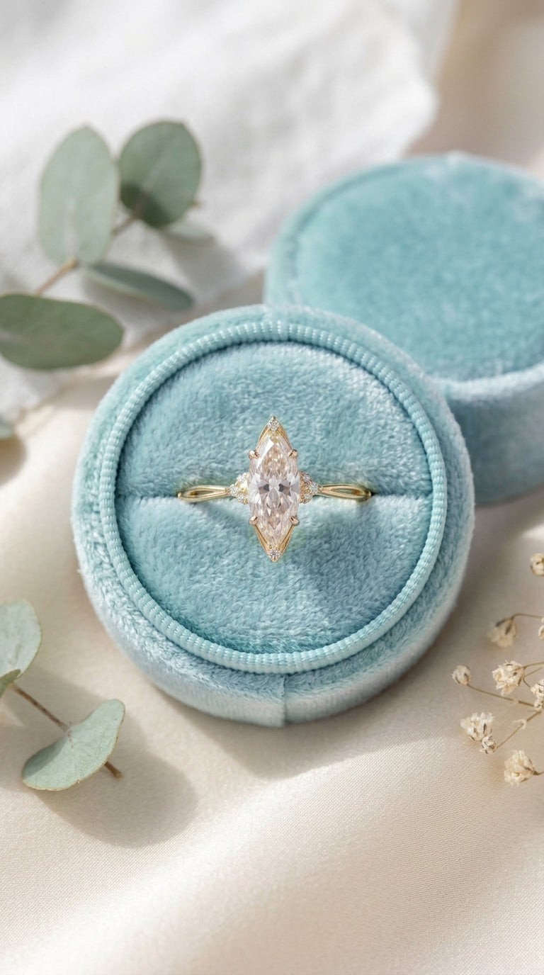 14K Gold Marquise Diamond Engagement Ring
