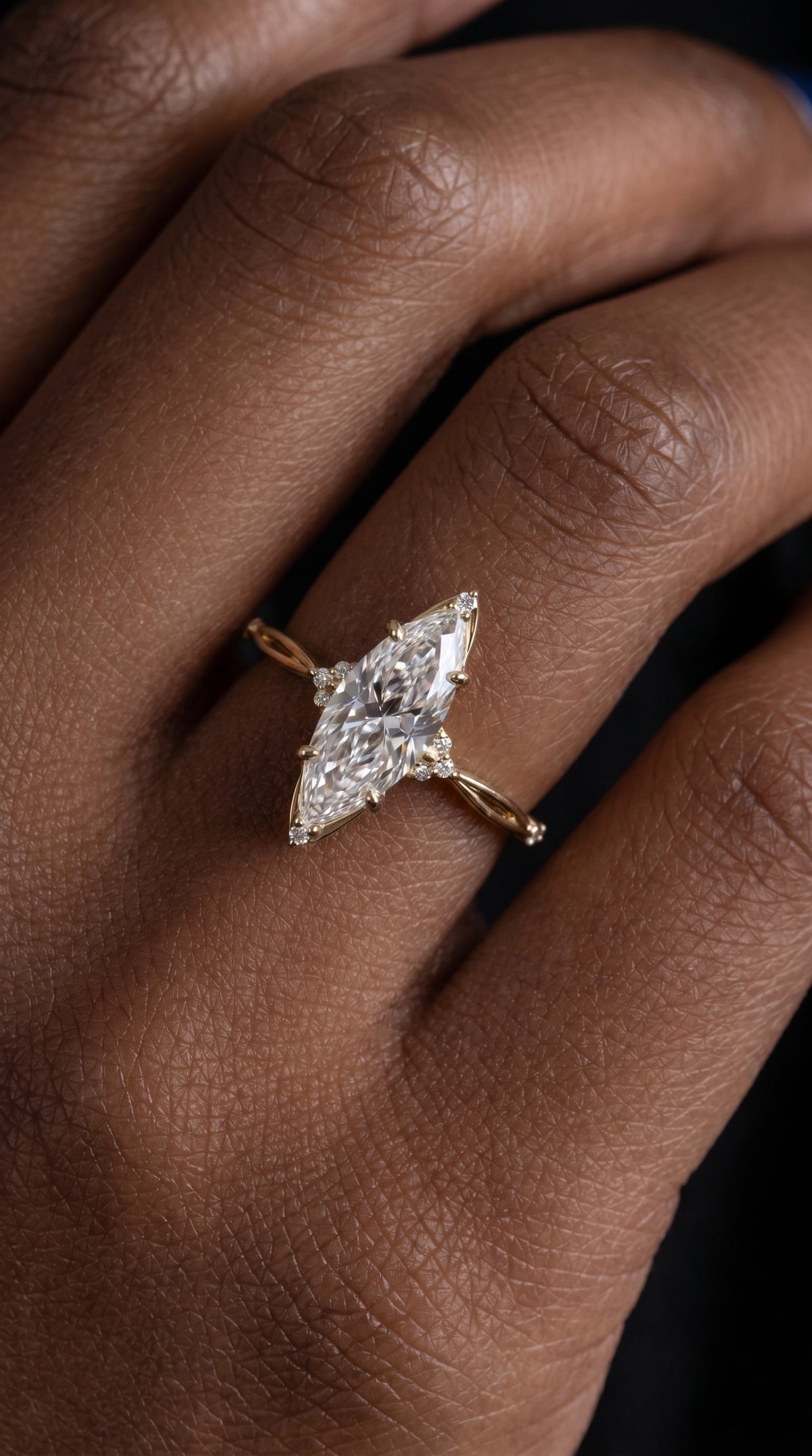 14K Gold Marquise Diamond Engagement Ring