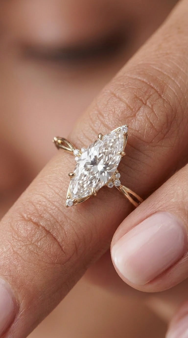 14K Gold Marquise Diamond Engagement Ring