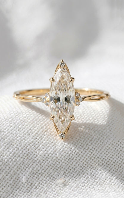 14K Gold Marquise Diamond Engagement Ring