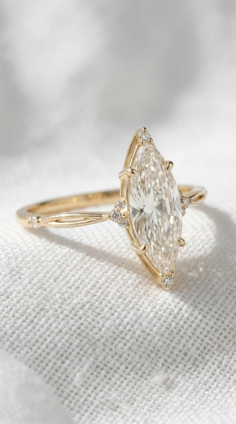 14K Gold Marquise Diamond Engagement Ring