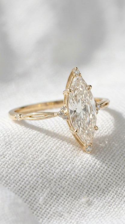 14K Gold Marquise Diamond Engagement Ring