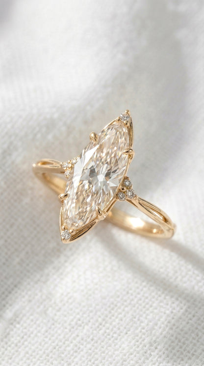 14K Gold Marquise Diamond Engagement Ring