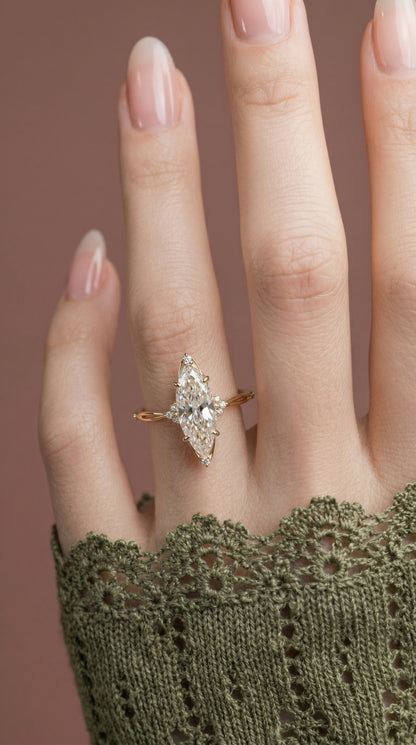 14K Gold Marquise Diamond Engagement Ring