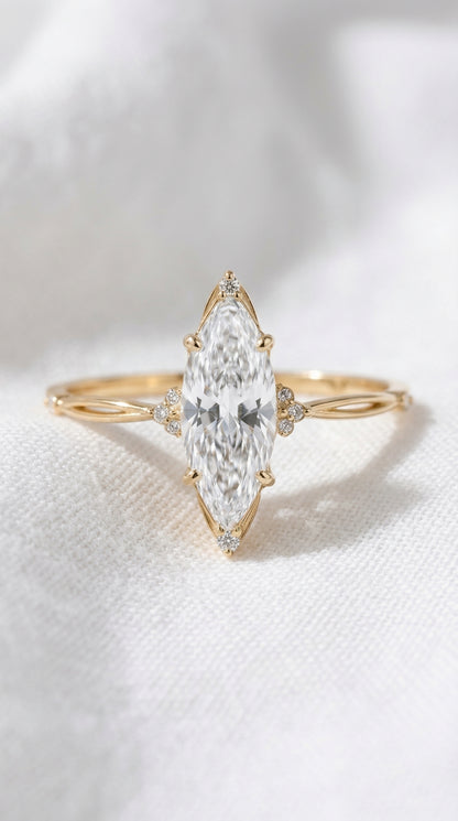 14K Gold Marquise Diamond Engagement Ring
