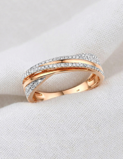 14K Gold Natural Diamond Criss Cross X Ring
