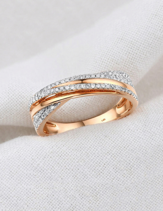 14K Gold Natural Diamond Criss Cross X Ring