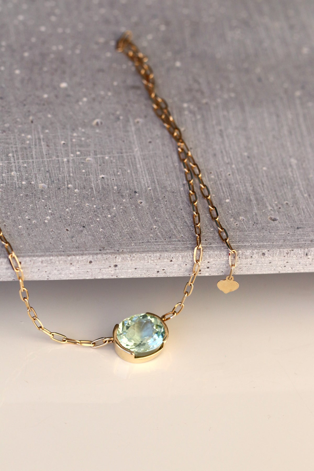 14K Gold Mint Green Tourmaline Necklace