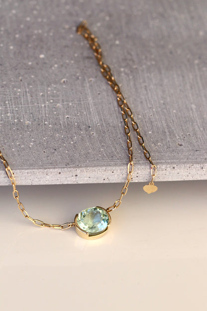 14K Gold Mint Green Tourmaline Necklace