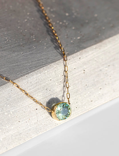 14K Gold Mint Green Tourmaline Necklace