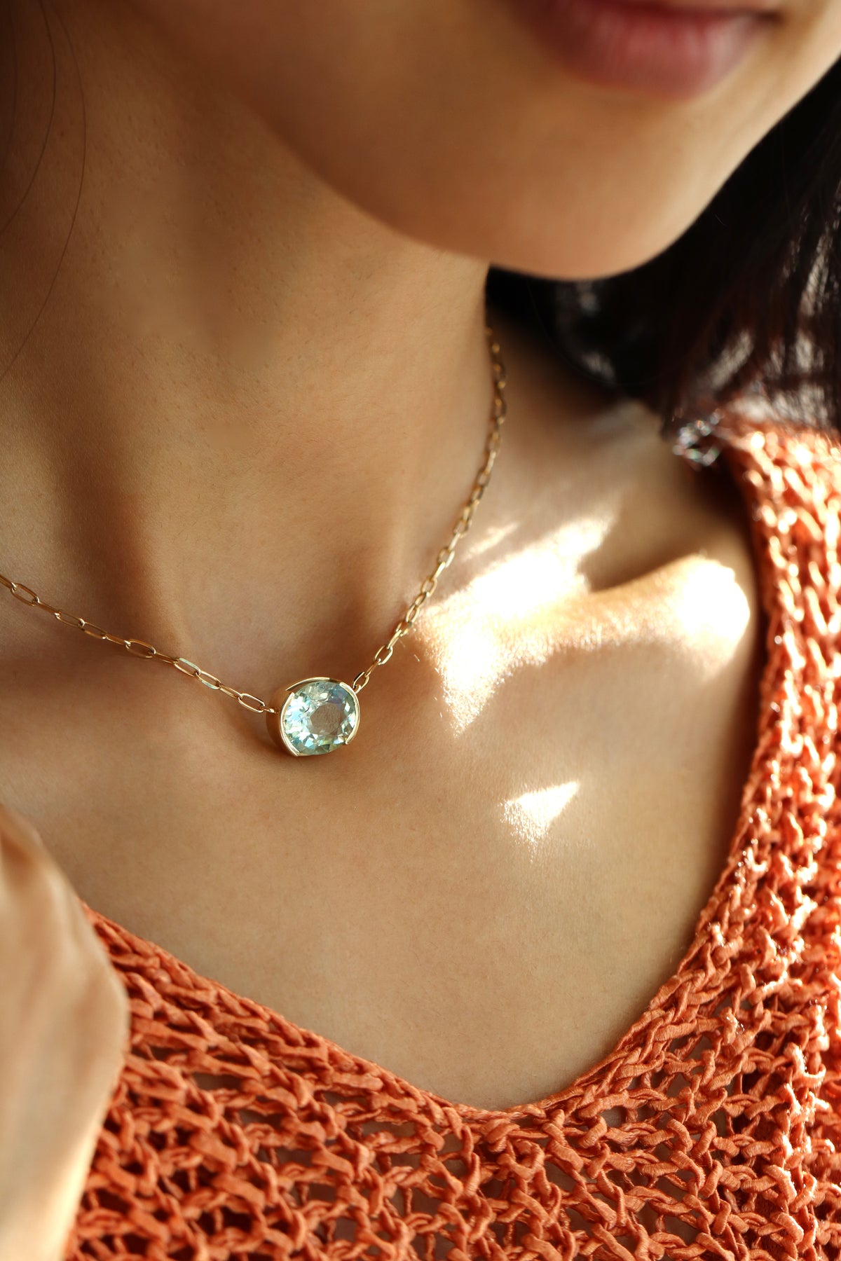 14K Gold Mint Green Tourmaline Necklace