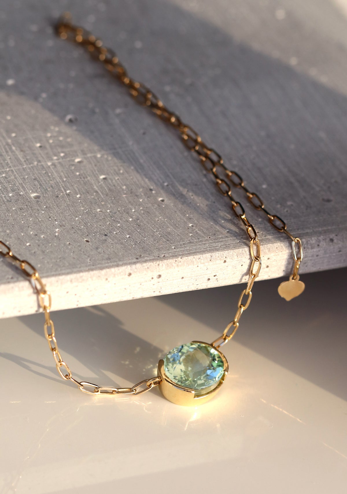 14K Gold Mint Green Tourmaline Necklace