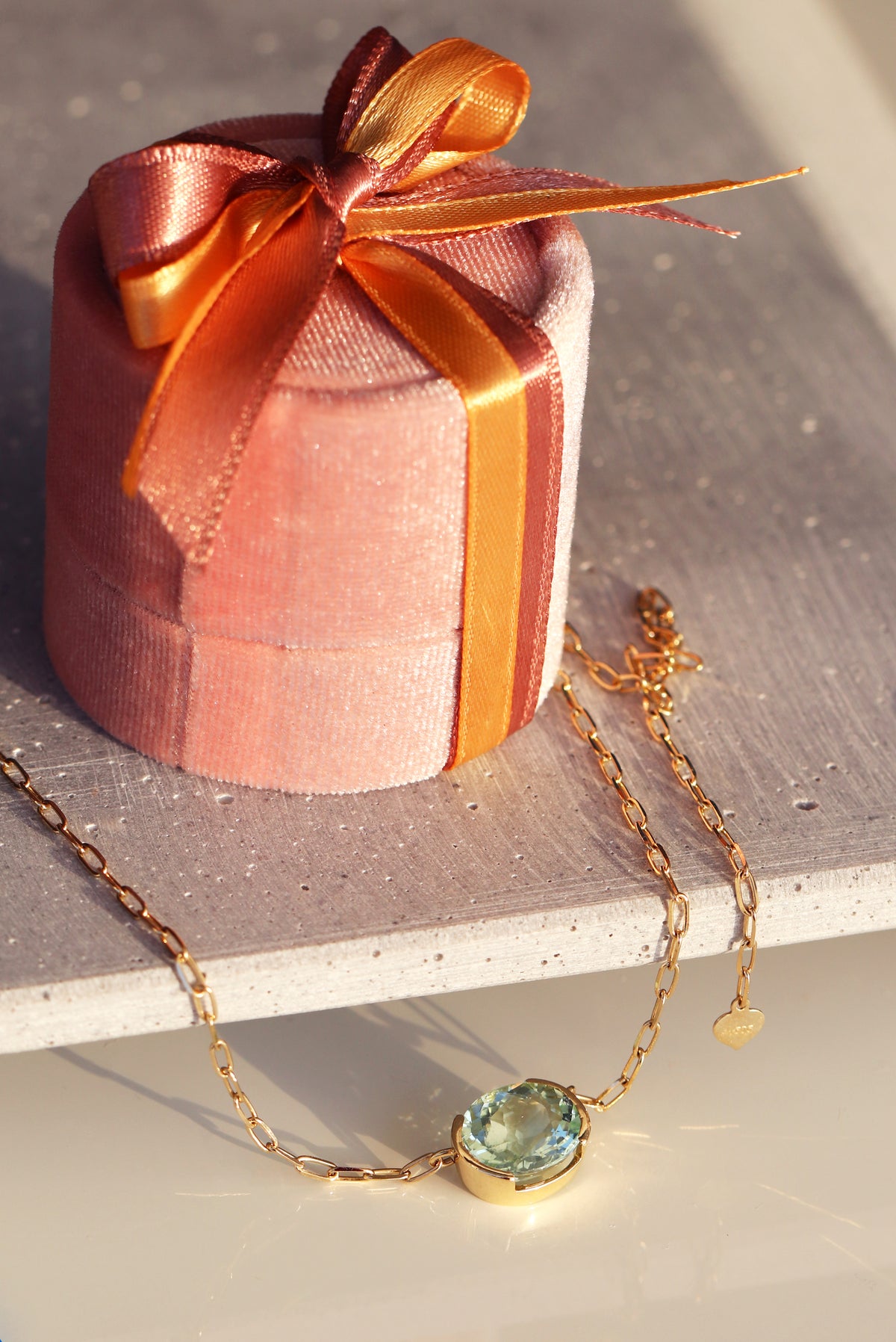 14K Gold Mint Green Tourmaline Necklace