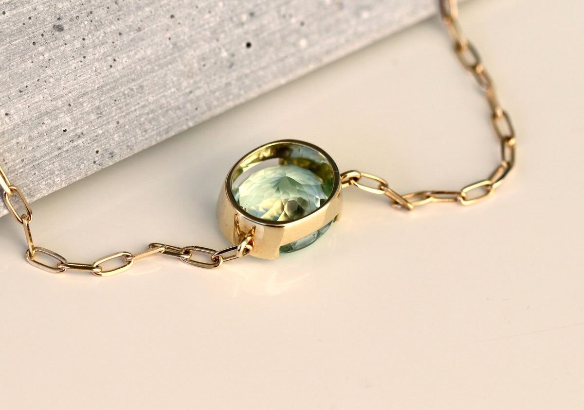 14K Gold Mint Green Tourmaline Necklace