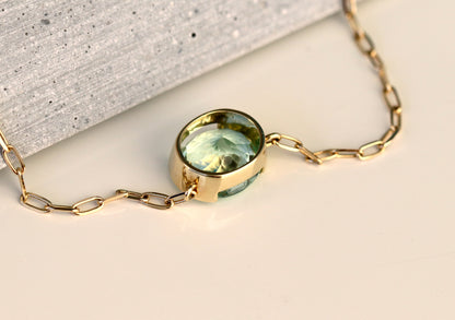 14K Gold Mint Green Tourmaline Necklace