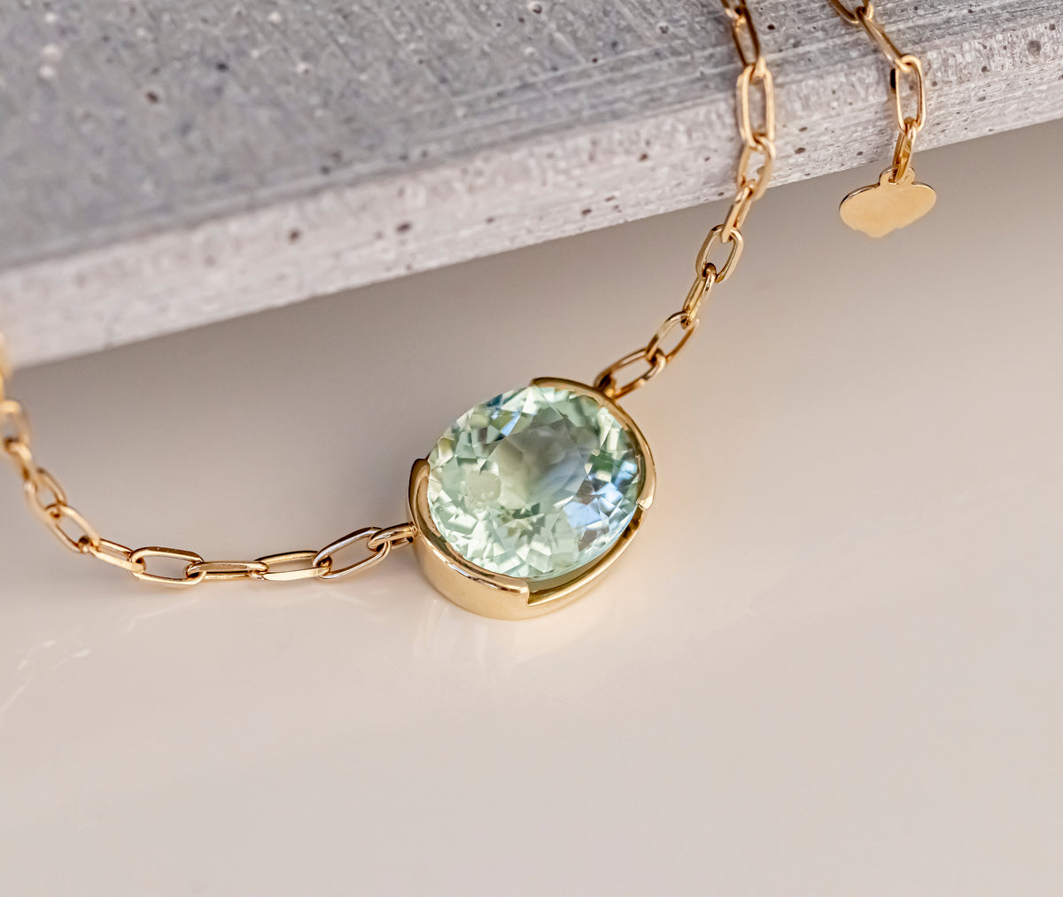 14K Gold Mint Green Tourmaline Necklace